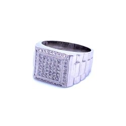 Custom Platinum Signet Ring With VS Diamonds, solid heavy design.