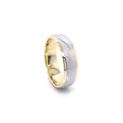 9k Yellow & White Gold Custom Designed Wedding Band 6 mm Wide.