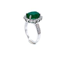 18k White Gold Jumbo Emerald Diamond Ring With a Double Row Shank.