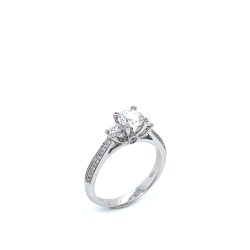 18k White Gold Trilogy Diamond Engagement Ring with 1.0 ct Center Stone.