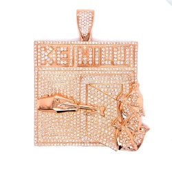 9k Rose Gold Fully Iced Out with VS1 Diamonds Ke-Milli Pendant. Design not made by us, only diamonds and setting job.
