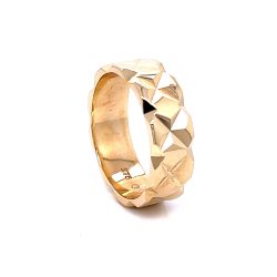 9k Yellow Gold Wood Cut Wedding Band, in a thick heavy weight band.