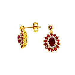 18k Yellow Gold Ruby Hanging Stud Earrings.