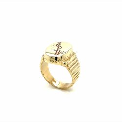Diagonal Deep Engraved Signet Ring with Old English Font.