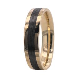 9k Yellow Gold Wedding Band with Carbon Fiber going through the middle. Perfect Ring for whoever would like a bit of a darker look.